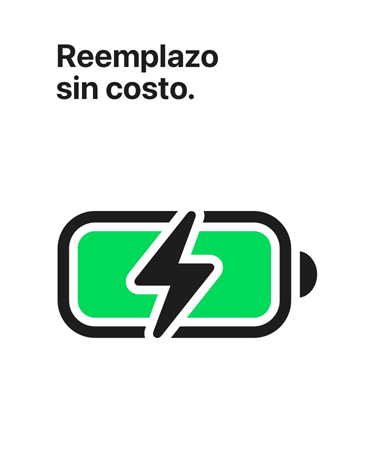 La frase Reemplazo sin costo está escrita sobre el ícono de una batería cargada