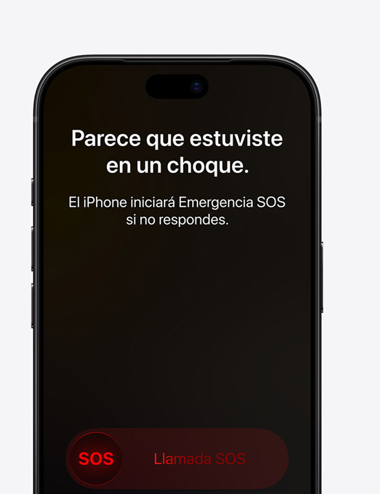 Pantalla de un iPhone que muestra la funcionalidad Detección de Choques