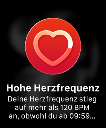 Mitteilung zur Herzfrequenz, roter Kreis, Herzsymbol in der Mitte