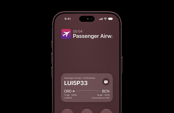 iPhone Air, muestra el contexto para llamadas de Apple Intelligence. La pantalla muestra los detalles de confirmación de la aerolínea durante una llamada