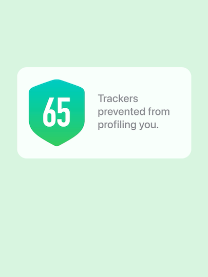 A badge detailing how many trackers have been prevented from profiling you is displayed.