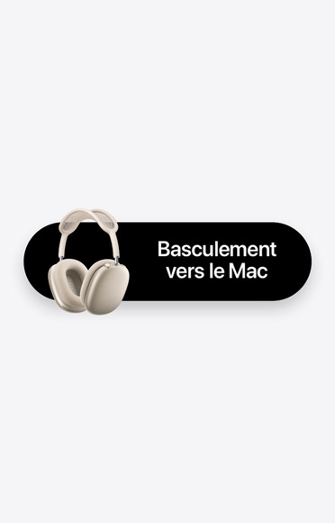 AirPods Max 2 en couleur lumière stellaire et les mots "Basculement vers le Mac", représentant le Basculement automatique