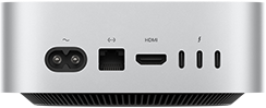 Mac mini, πίσω όψη, υποδοχή τροφοδοσίας, θύρα Ethernet, θύρα HDMI, τρεις θύρες Thunderbolt