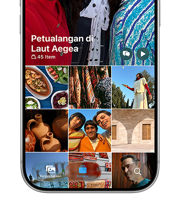 iPhone 18 Pro, Silver, screen displaying grid of photos from vacation