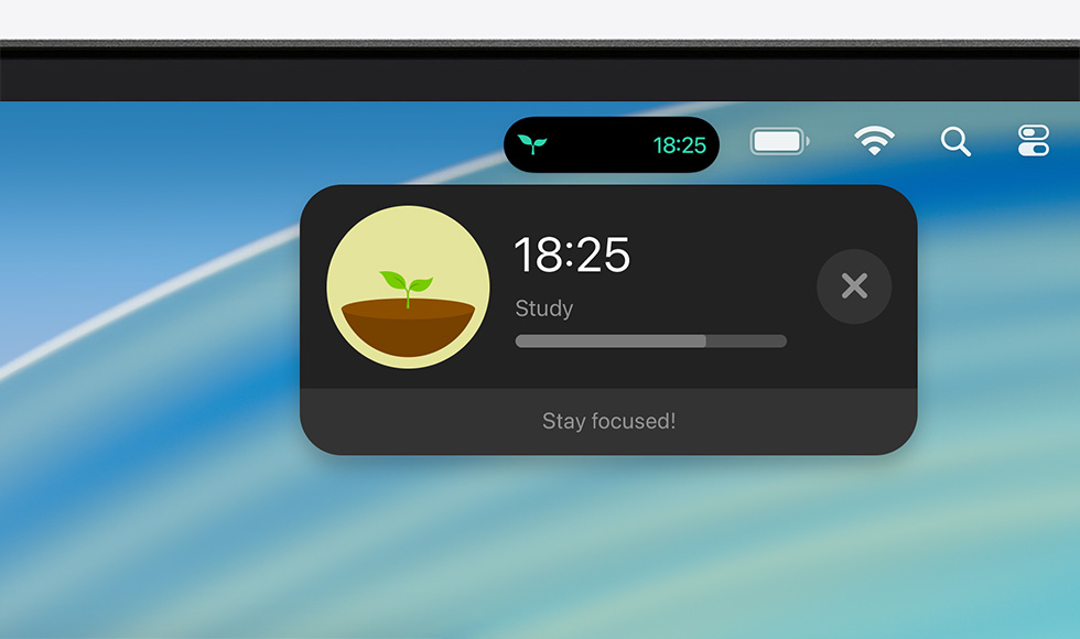 Top of Mac device screen showing the menu bar with an expanded Live Activity for Uber Eats