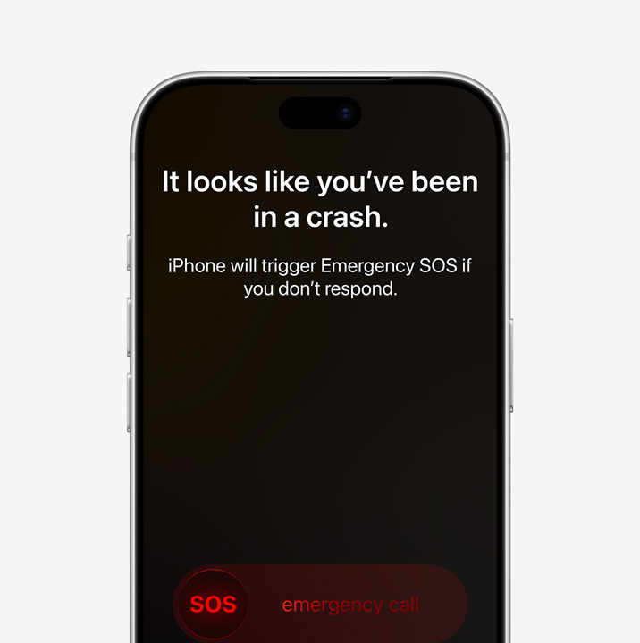 Alăturate, ecran iPhone arătând widget-urile Mesaje, Găsire, Asistență rutieră, disponibile prin satelit, ecran iPhone arătând S.O.S. urgențe în utilizare, ecran iPhone arătând Asistență rutieră în utilizare
