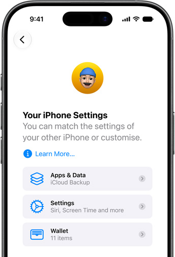 Screen of setting up a new iPhone with iCloud restore