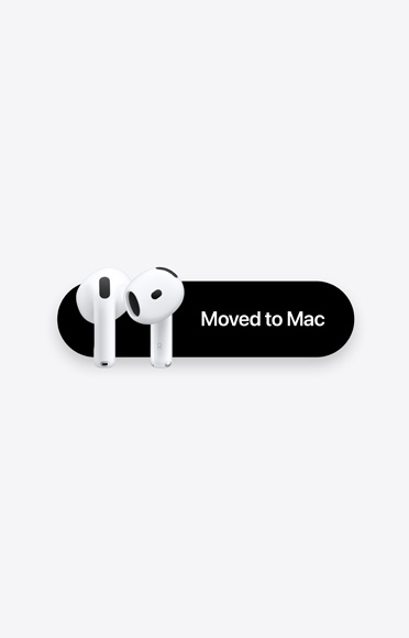 AirPods 5-öronsnäckor bredvid meddelandet Flyttade till Mac