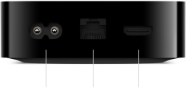 Apple TV 4K, back exterior, ports: built-in power supply, Gigabit Ethernet, HDMI