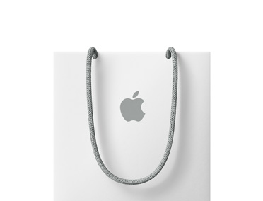 Bolsa de Apple blanca, asa gris, logotipo de Apple color gris en el centro
