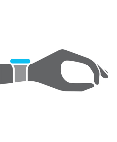 Ilustración de una mano cerrada con un Apple Watch en la muñeca