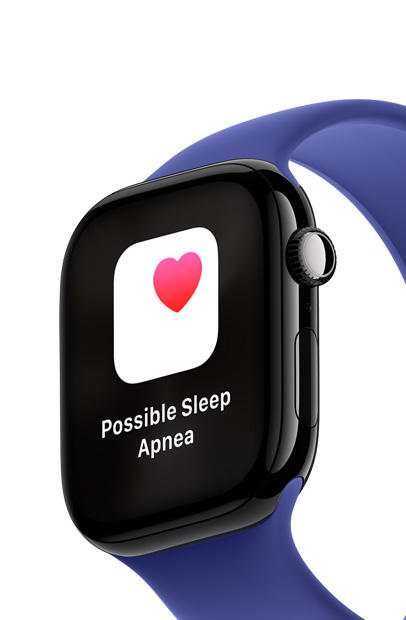 An Apple Watch screen showing a notification for Sleep Apnoea with the Sleep Apnoea app.