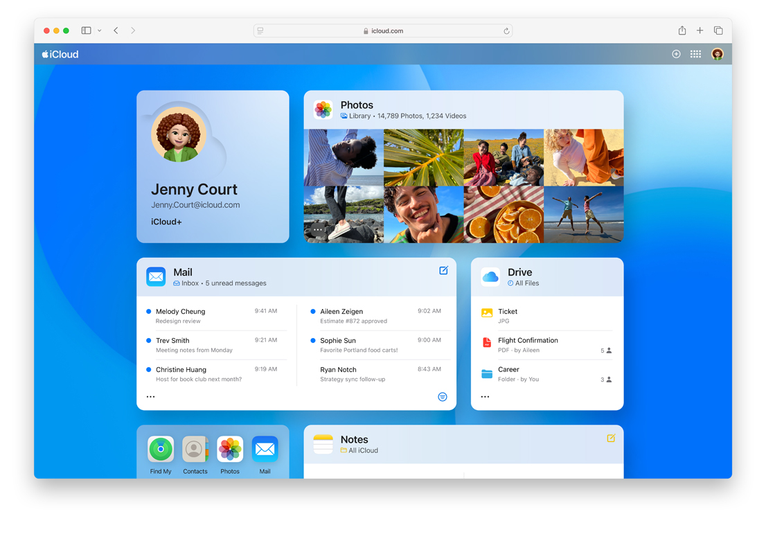 Layar iCloud.com