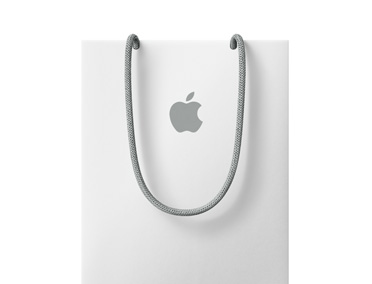 Eine weisse Apple Einkaufstasche mit Apple Logo im oberen Bereich