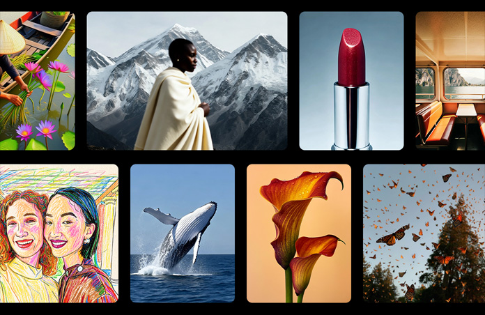 Un iPhone muestra varias imágenes en la app Image Playground, entre ellas, escenas de la naturaleza, arte abstracto y retratos.