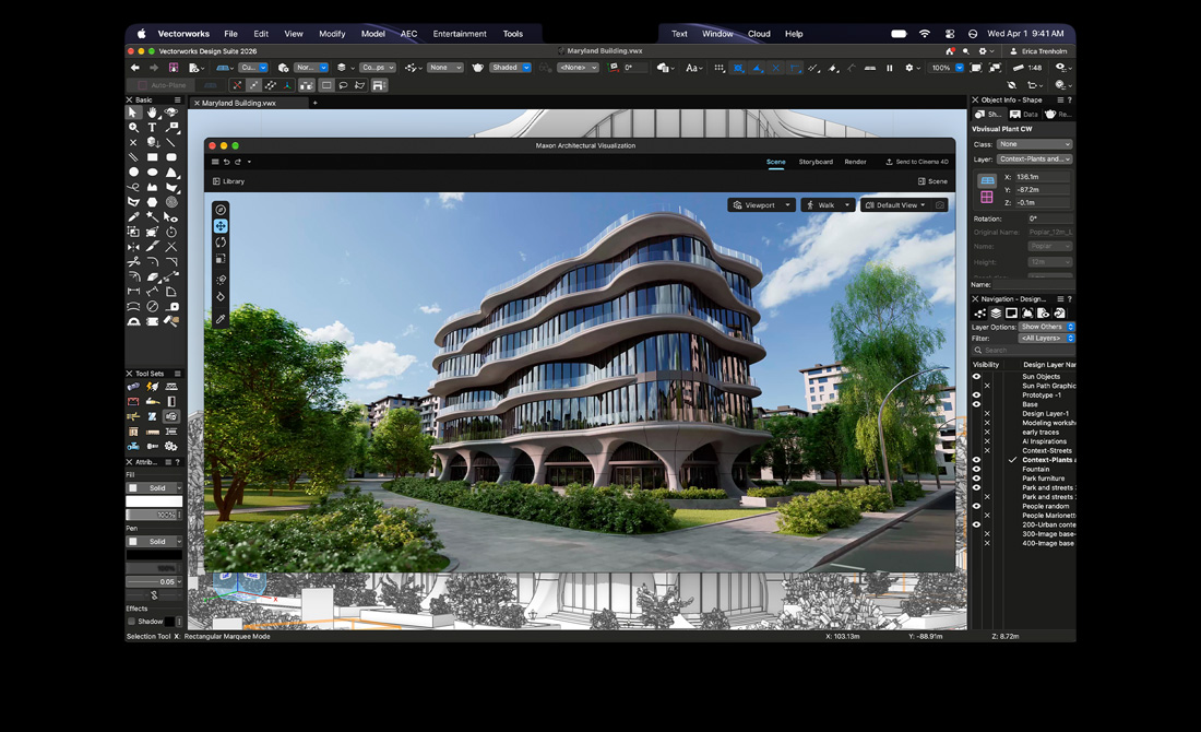 MacBook Pro-skærm viser Vectorworks Design Suite