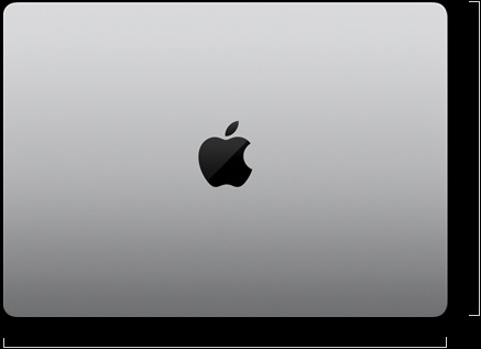 Lukket MacBook Pro i farven sølv vist ovenfra med længde- og breddemål