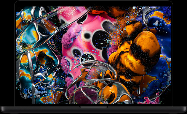 MacBook Pro med PROLED XDR-skærm i farven space black, skærmen viser et detaljeret billede med høj kontrast og levende farver